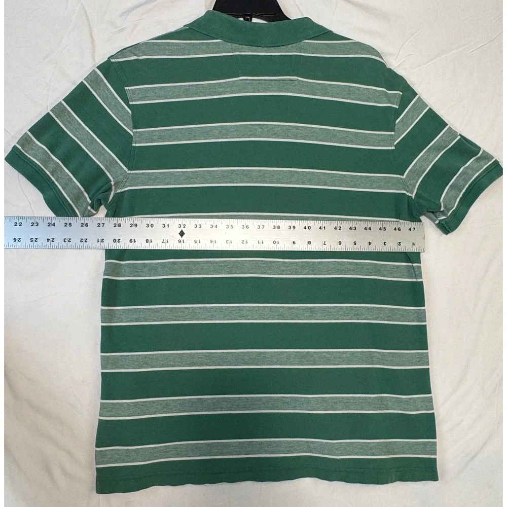 Banana Republic Mens Green White Striped Cotton Polo Shirt Elephant Logo Large